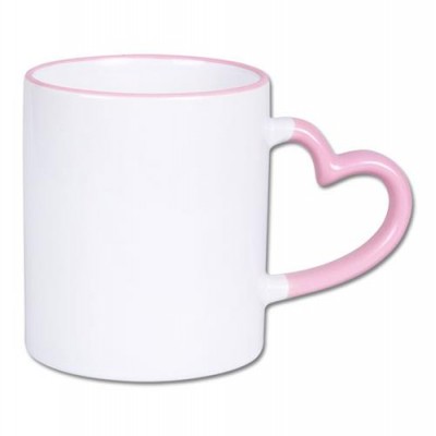 500604- WHITE/PINK SUBLIMATION BLANK CERAMIC COFFEE MUG WITH HEART HANBNDLE